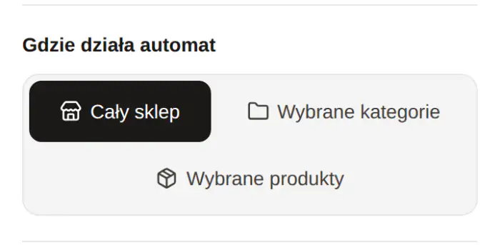 Ustawienia automatu: zakres „Cały sklep”